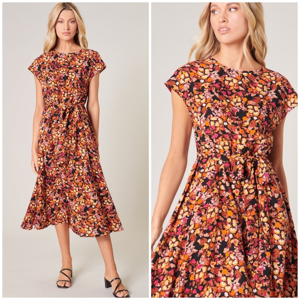 FEW LEFT❗️SUGARLIPS Honey Blossom Black Midi Dress - Picture 6 of 10